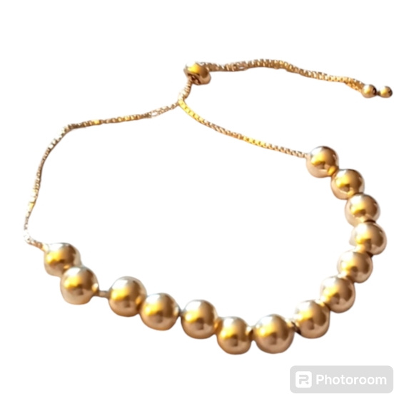 18 KARAT GOLD OVER STERLING BEAD BRACELET FITS 6 to 9 in - Picture 1 of 4